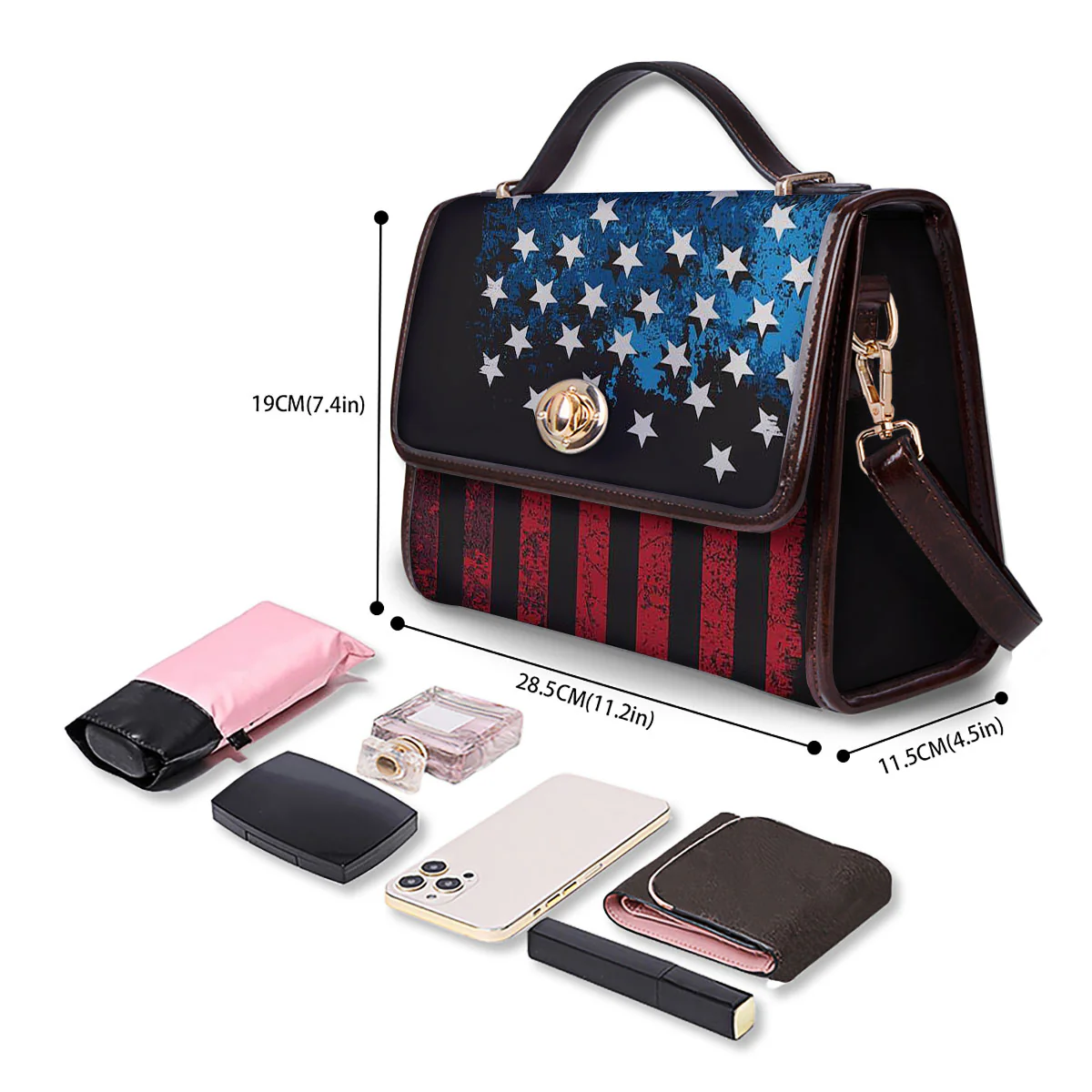 American Flag Vintage Print Women's Satchel Bag - Image 4