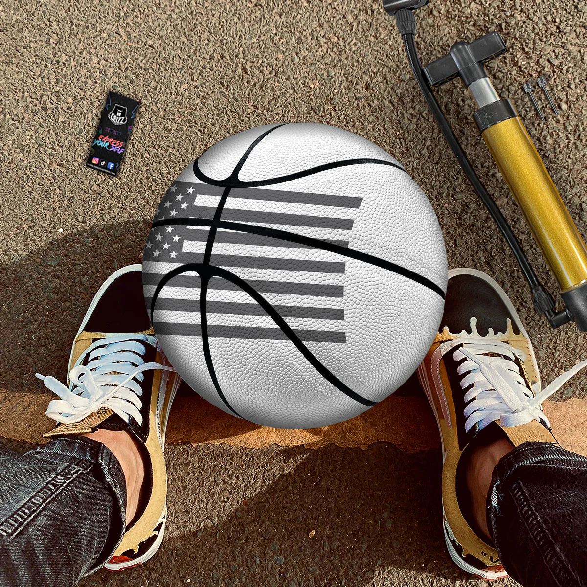 American Flag White And Grey Print Basketball - Image 2