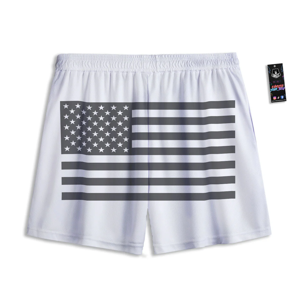 American Flag White And Grey Print Mesh Shorts - Image 2