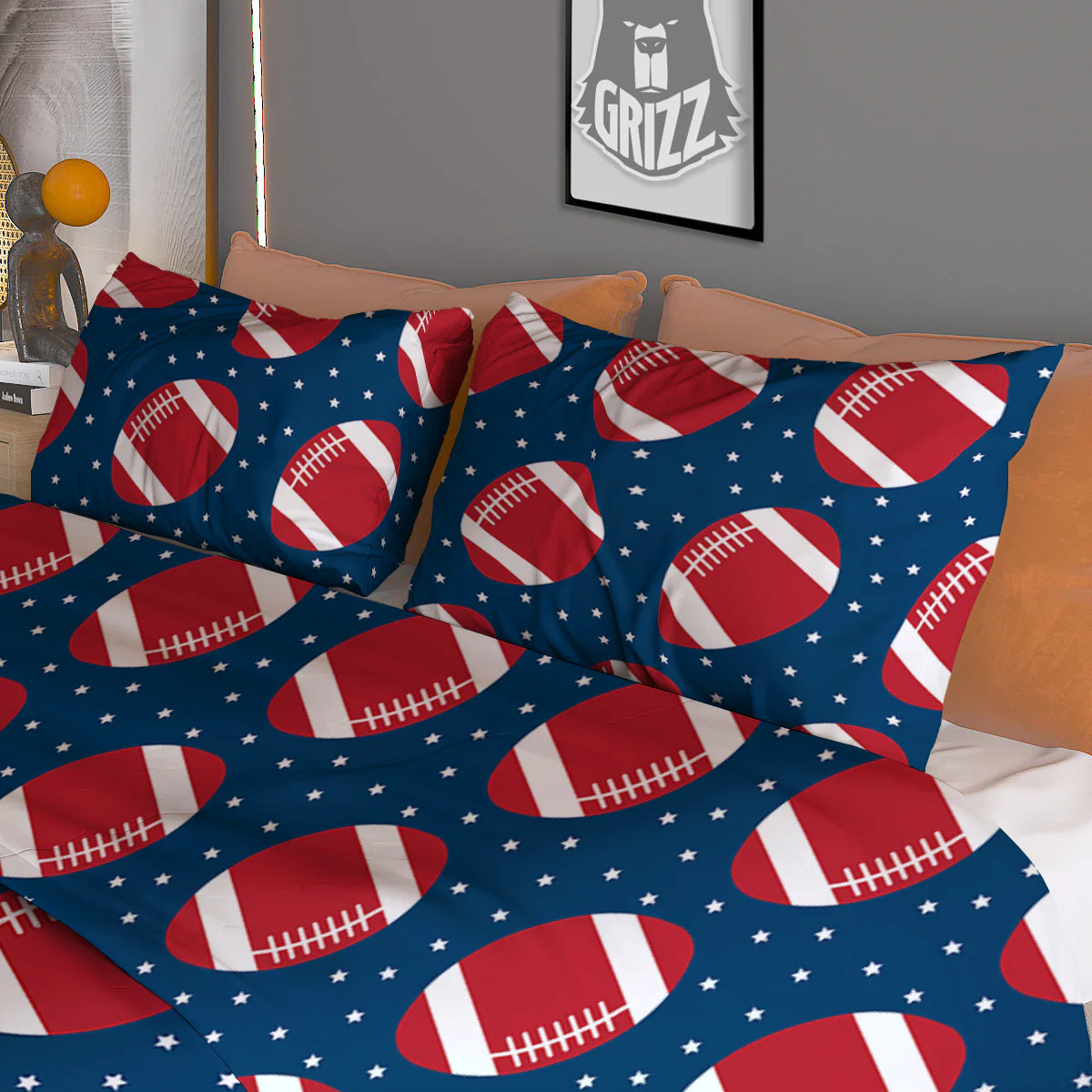 American Football Ball Print Pattern Duvet Cover Bedding Set - Image 3