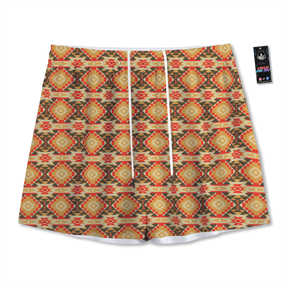 American Geometric Native Print Pattern Mesh Shorts