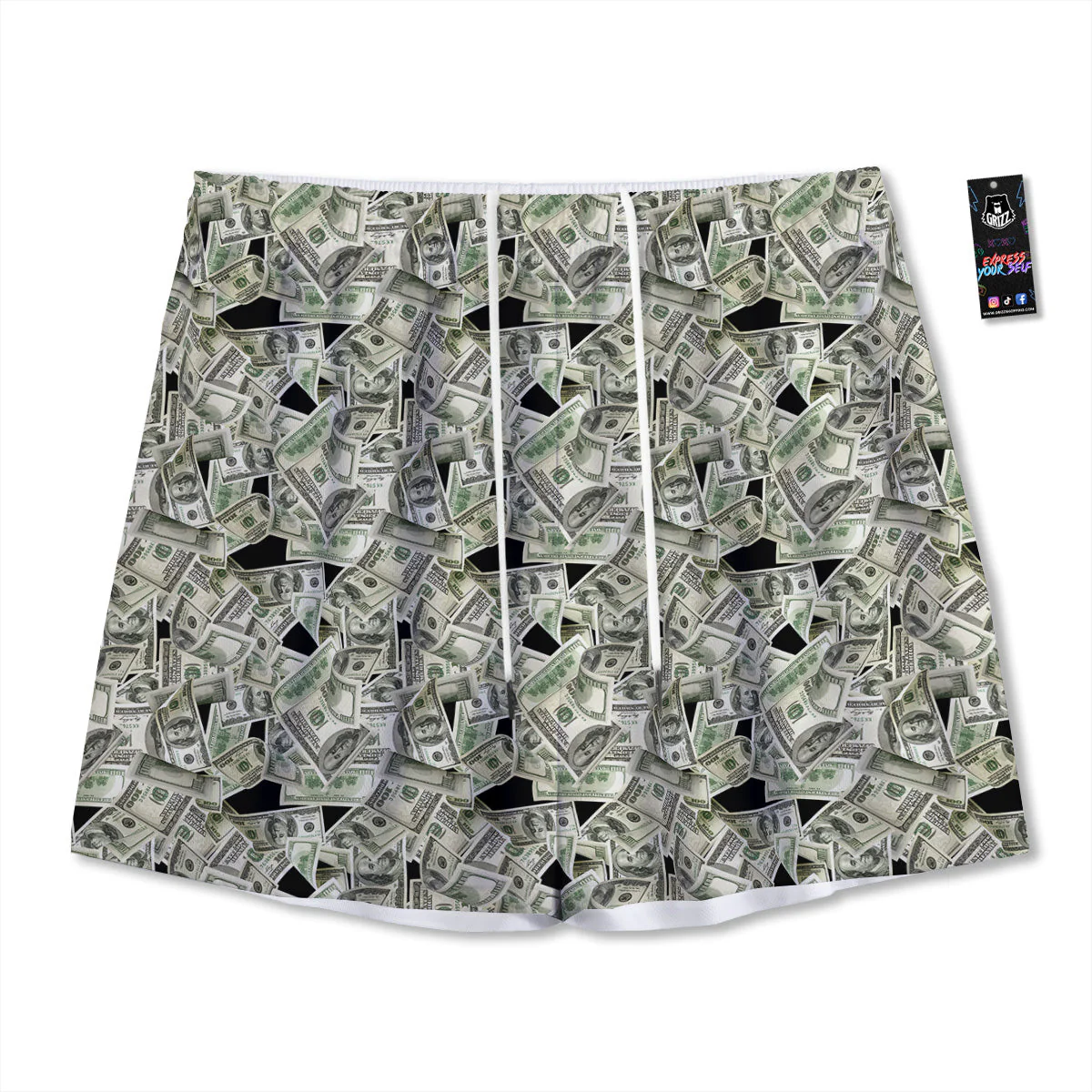 American Money US Dollars Print Pattern Mesh Shorts