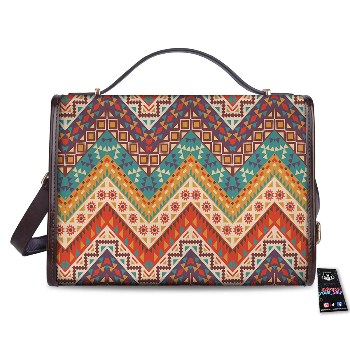 American Native Tribal Chevron Print Women's Satchel Bag - Image 2