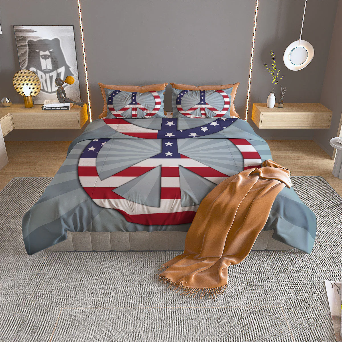 American Peace Flag Print Duvet Cover Bedding Set
