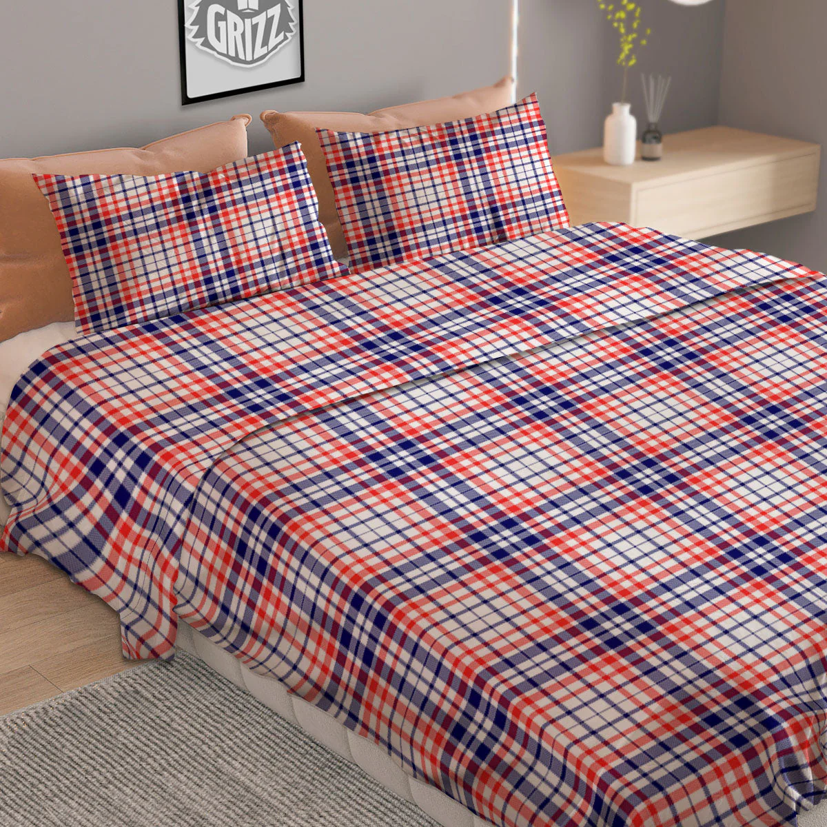 American Plaid Fourth of July Print Duvet Cover Bedding Set - Image 2