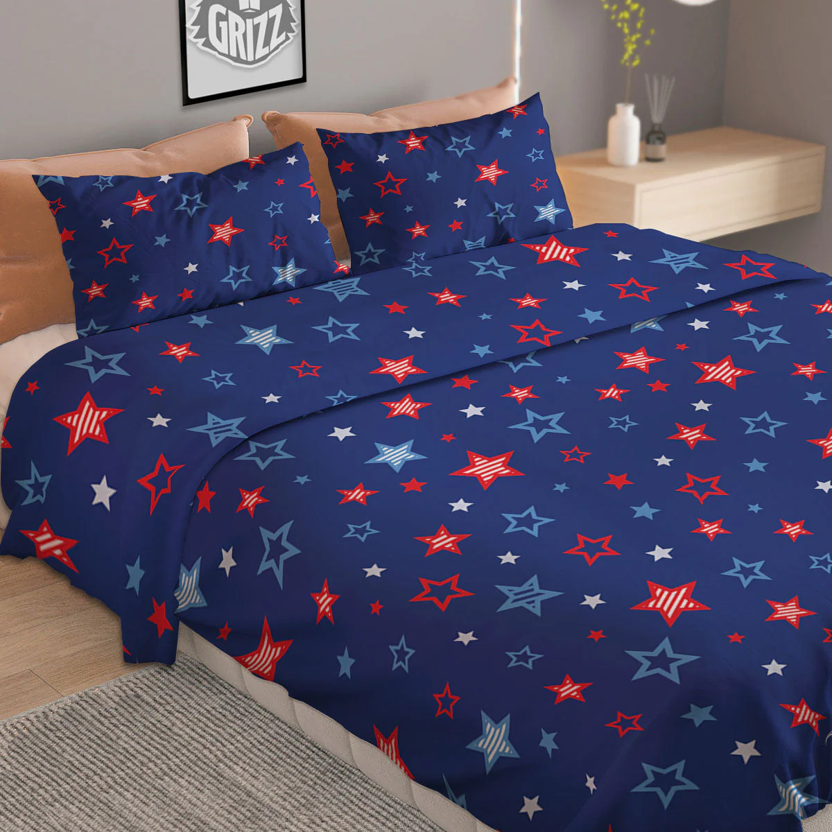 American Star Blue And Red Print Pattern Duvet Cover Bedding Set - Image 2