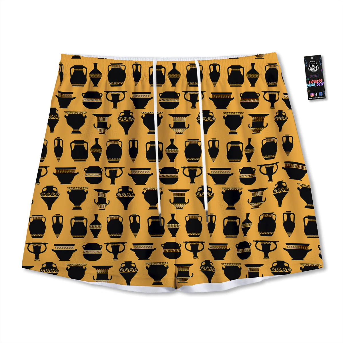 Amphora Black And Yellow Print Pattern Mesh Shorts