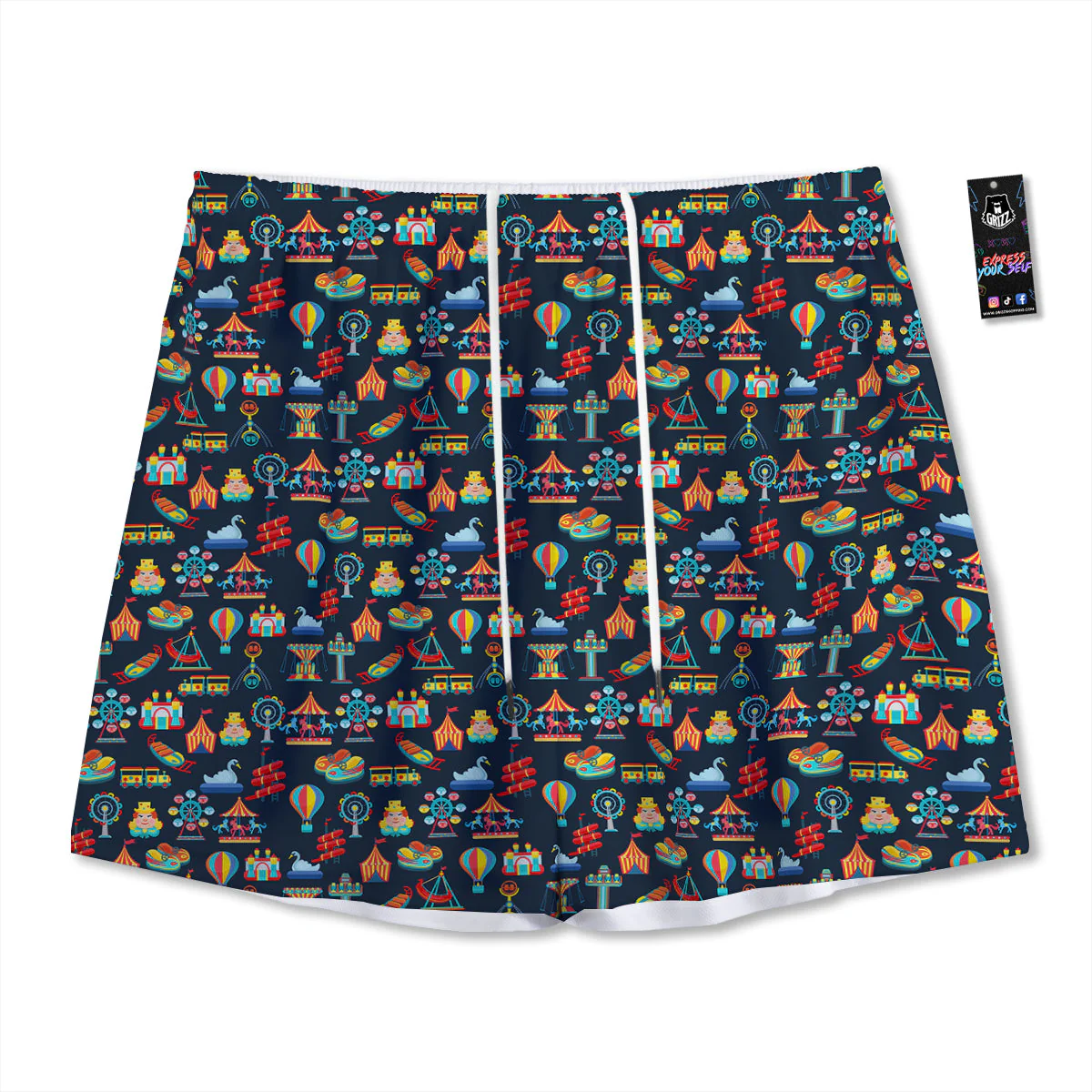 Amusement Park Colorful Print Pattern Mesh Shorts