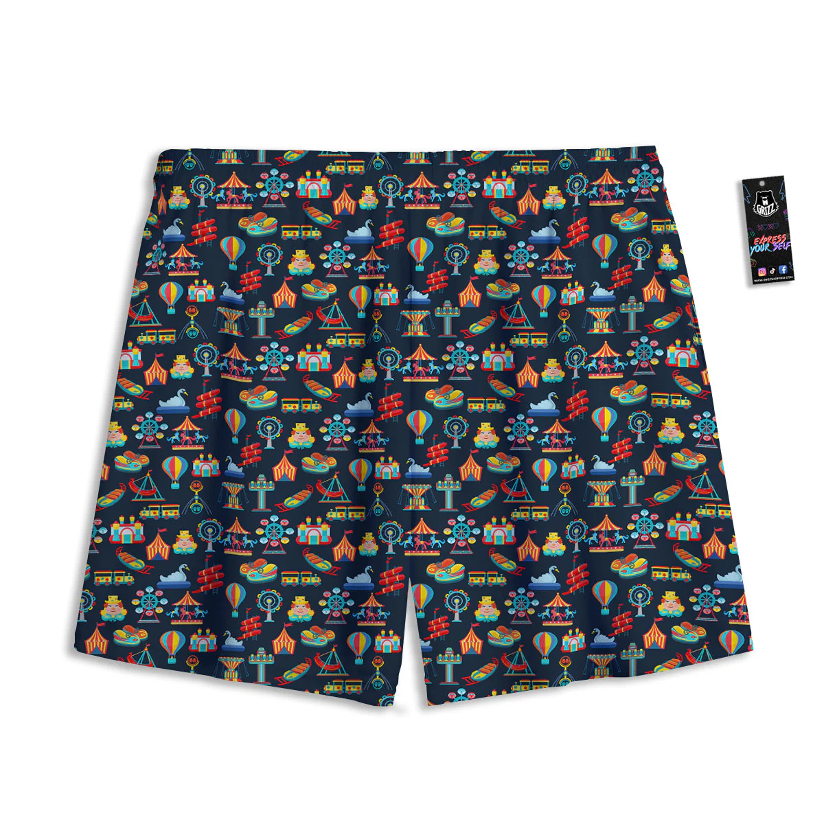 Amusement Park Colorful Print Pattern Mesh Shorts - Image 2