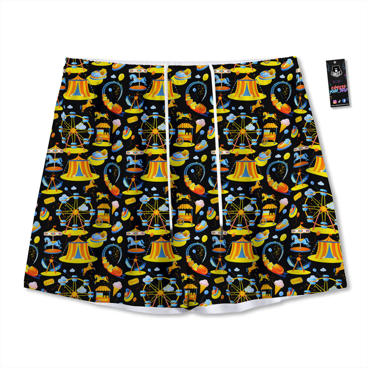 Amusement Park Entertainment Print Pattern Mesh Shorts