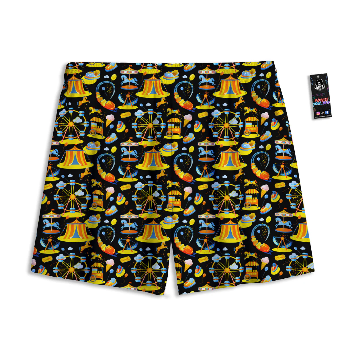 Amusement Park Entertainment Print Pattern Mesh Shorts - Image 2