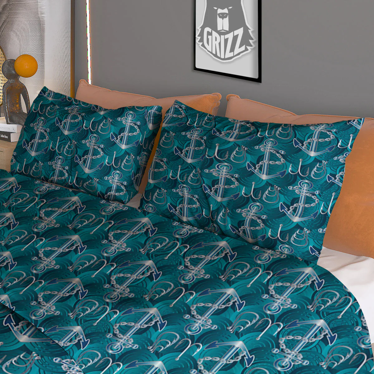 Anchor Blue Print Pattern Duvet Cover Bedding Set - Image 3