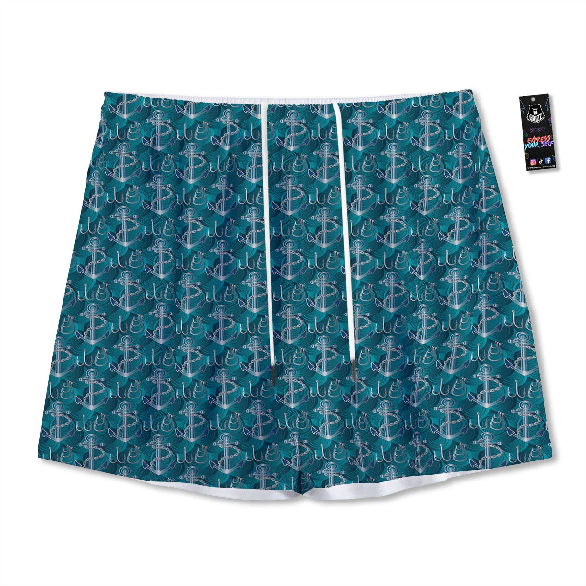 Anchor Blue Print Pattern Mesh Shorts