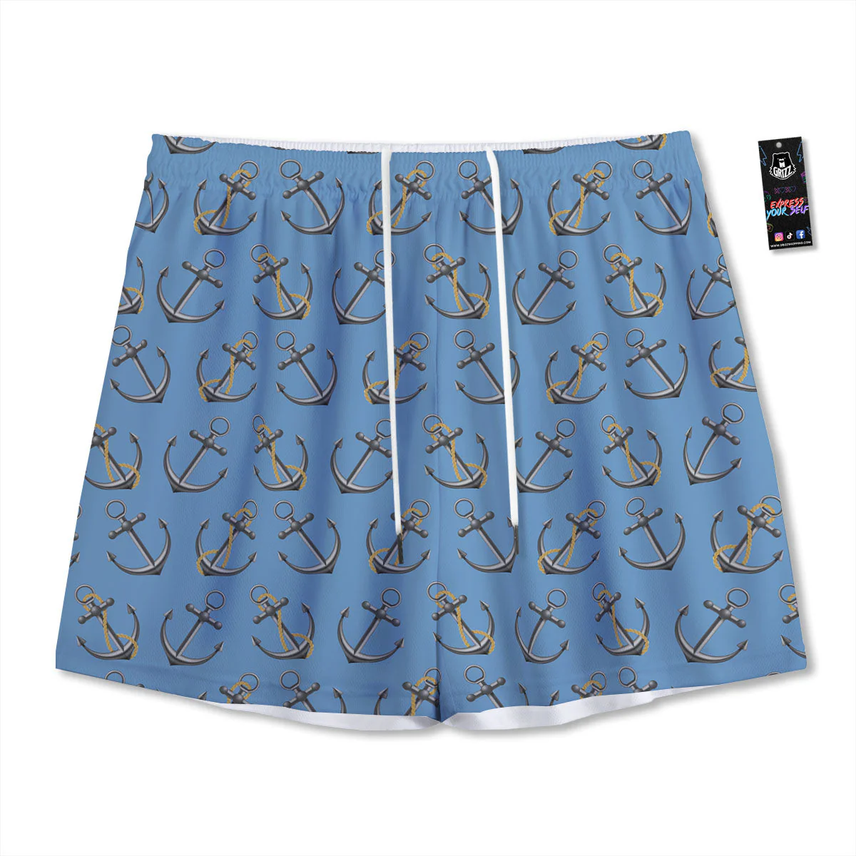 Anchor Nautical Print Pattern Mesh Shorts