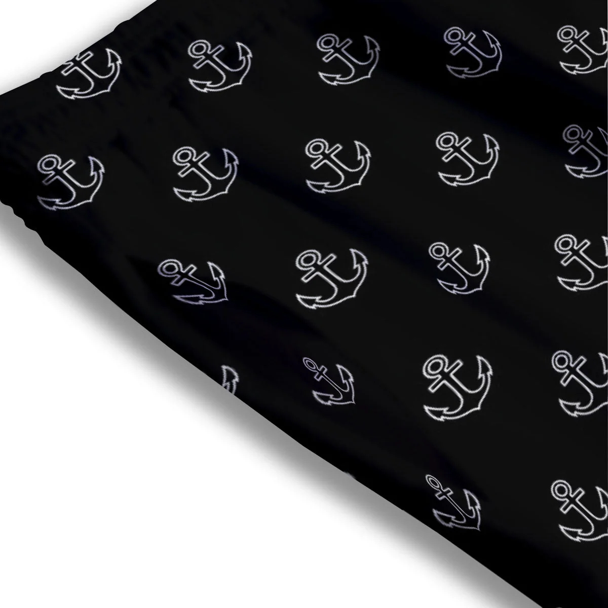 Anchor White And Black Print Pattern Mesh Shorts - Image 3