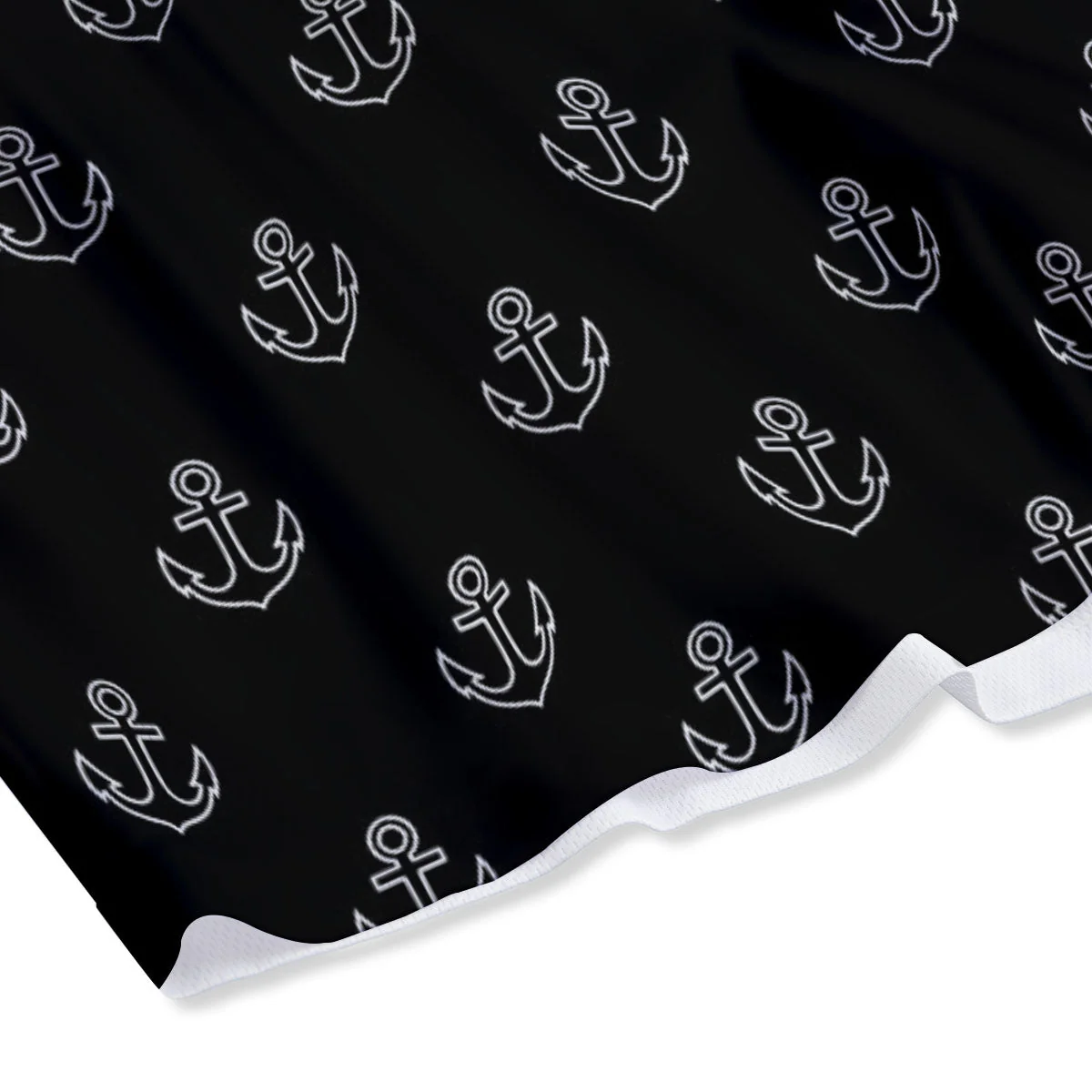 Anchor White And Black Print Pattern Mesh Shorts - Image 4