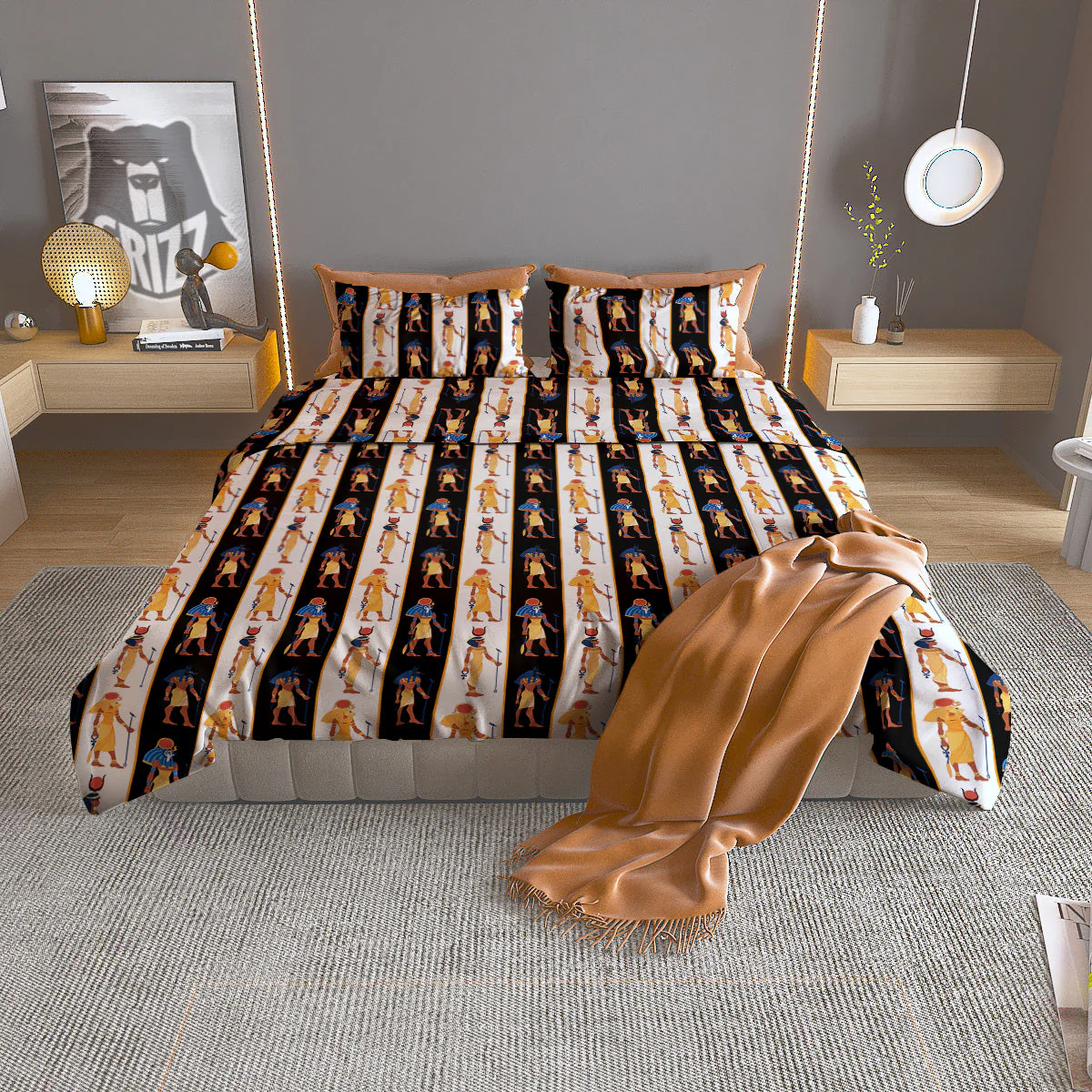 Ancient Egypt Stripe Print Pattern Duvet Cover Bedding Set