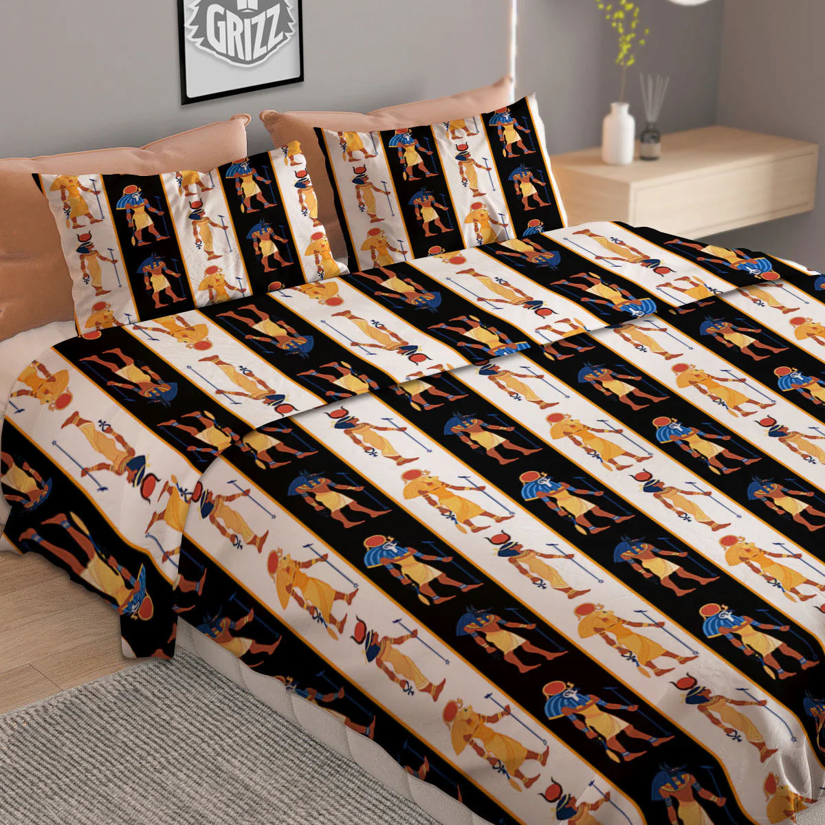 Ancient Egypt Stripe Print Pattern Duvet Cover Bedding Set - Image 2