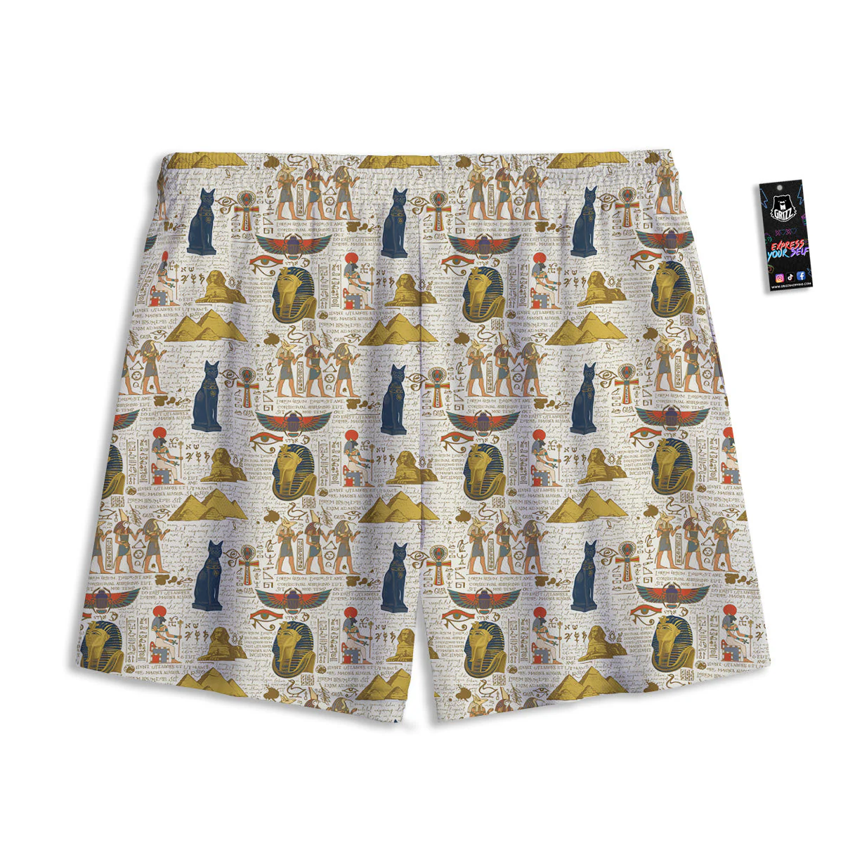 Ancient Egypt Text Print Pattern Mesh Shorts - Image 2