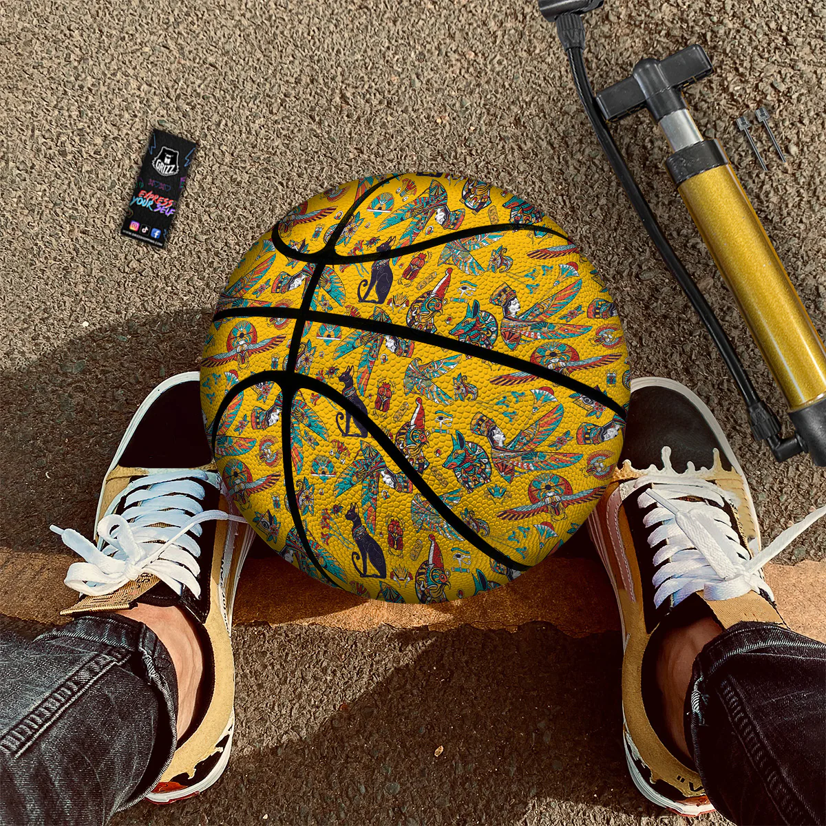 Ancient Egypt Yellow Print Pattern Basketball - Image 2