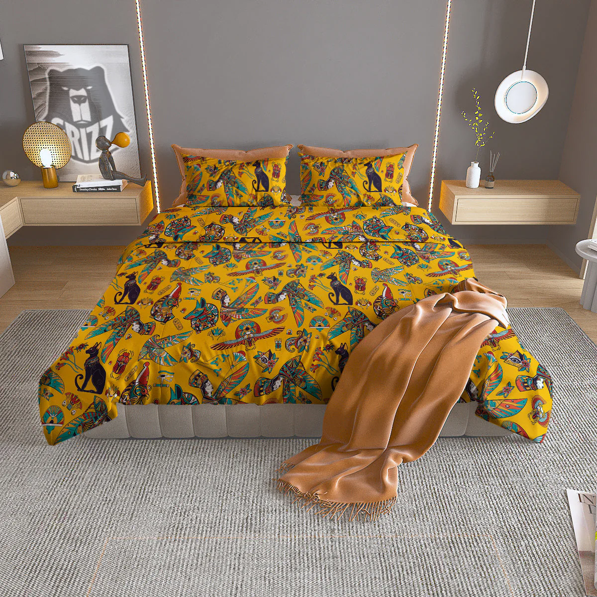 Ancient Egypt Yellow Print Pattern Duvet Cover Bedding Set