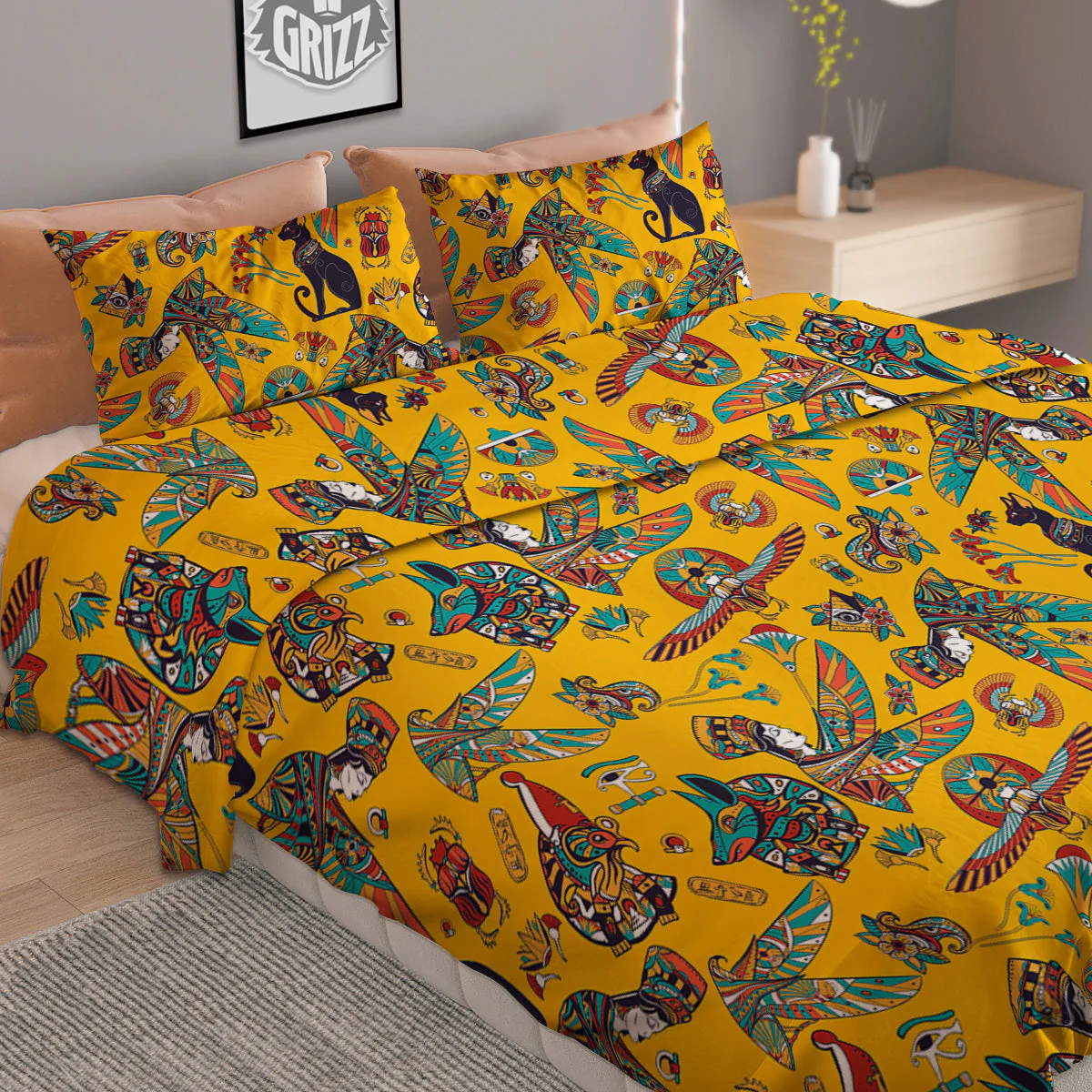 Ancient Egypt Yellow Print Pattern Duvet Cover Bedding Set - Image 2