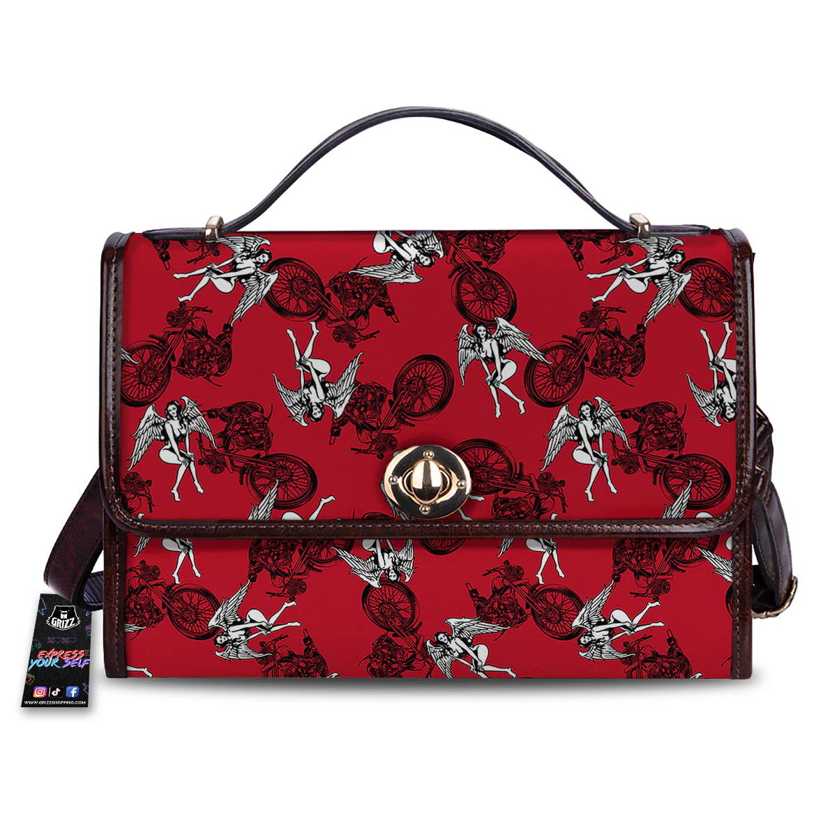 Angel And Motorcycle Print Pattern Women's Satchel Bag