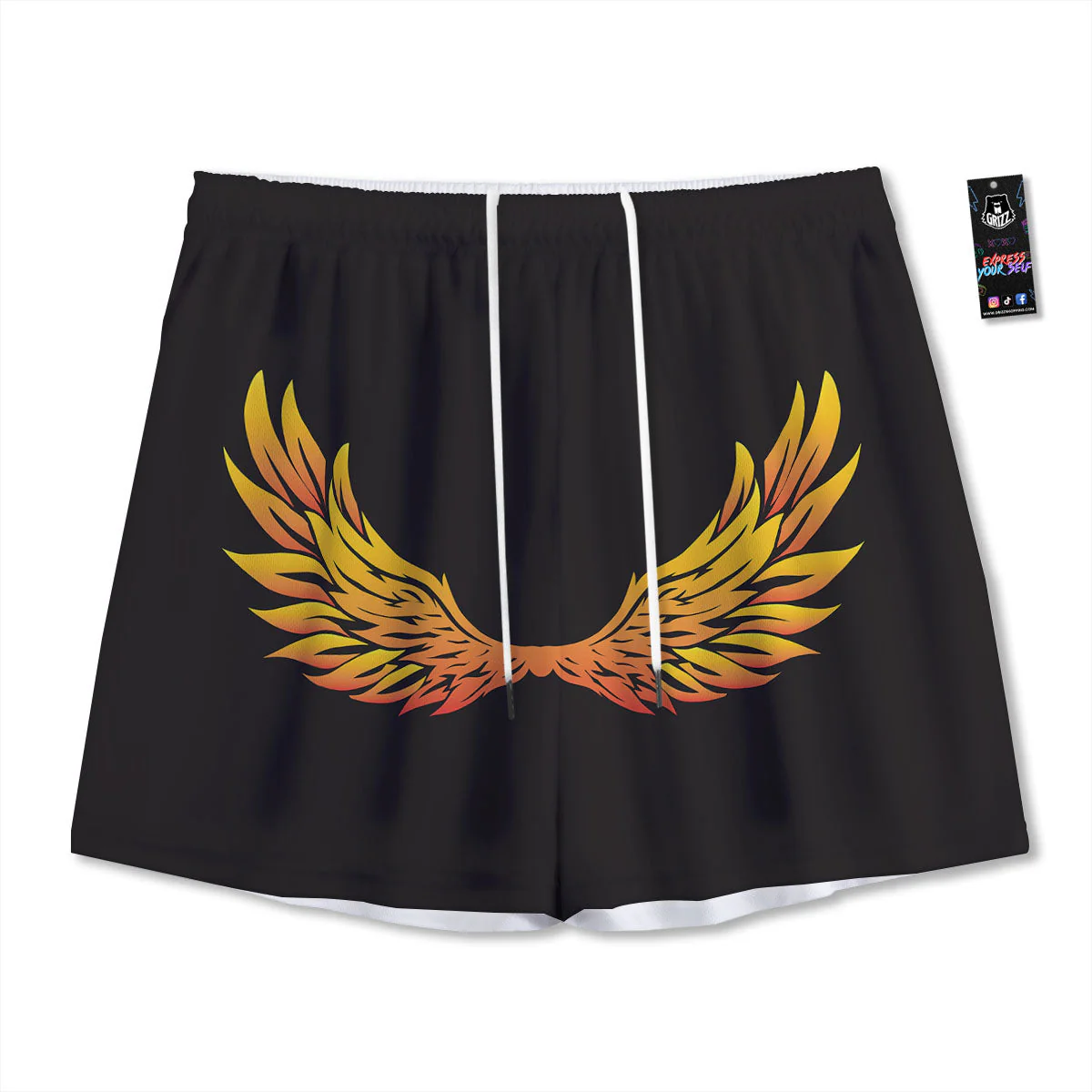 Angel Phoenix Print Mesh Shorts