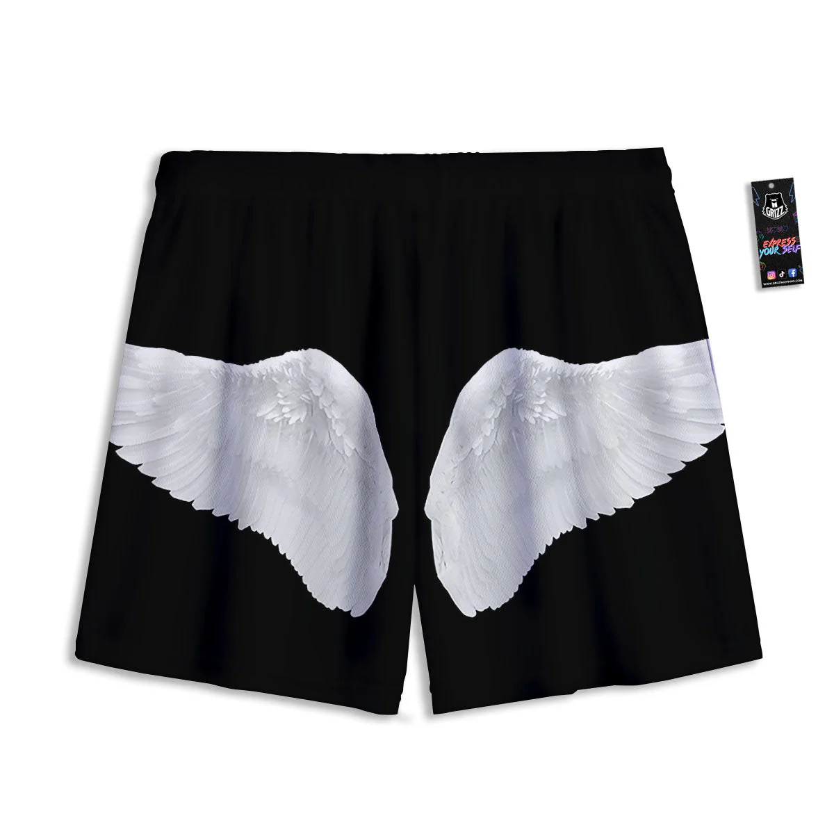 Angel Wings White Print Mesh Shorts - Image 2