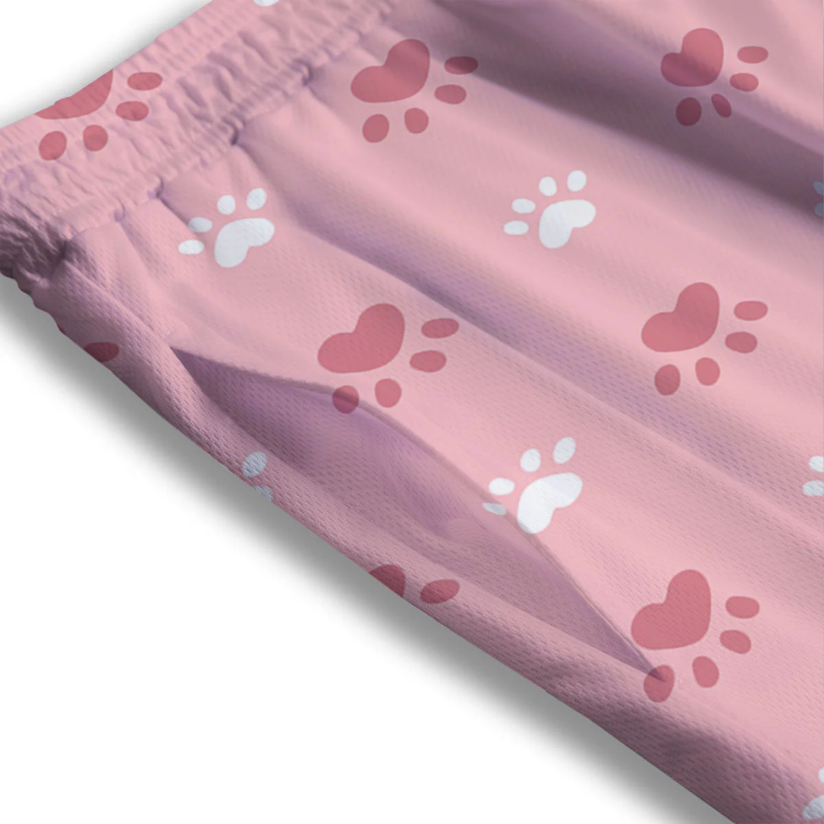 Animal Paw White And Pink Print Pattern Mesh Shorts - Image 3