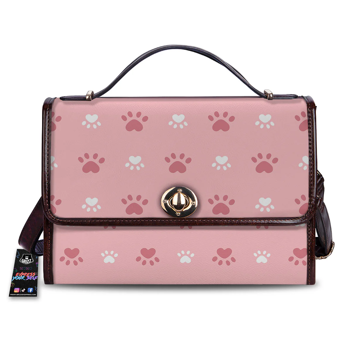 Animal Paw White And Pink Print Pattern Women's Satchel Bag