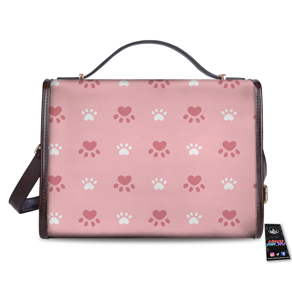 Animal Paw White And Pink Print Pattern Women's Satchel Bag - Image 2