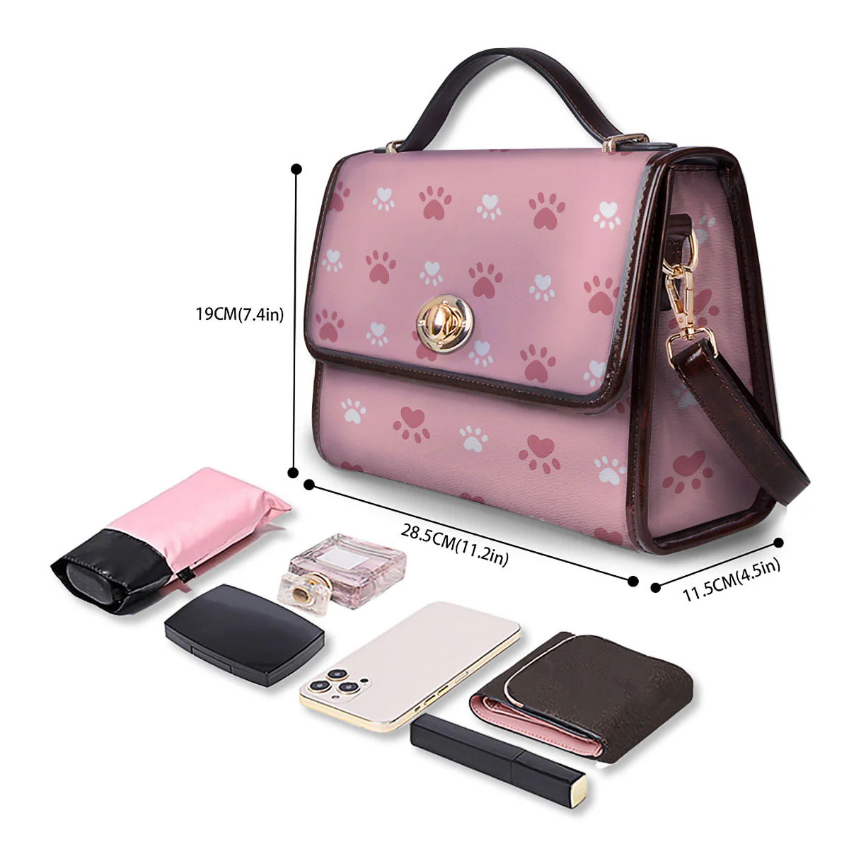 Animal Paw White And Pink Print Pattern Women's Satchel Bag - Image 4