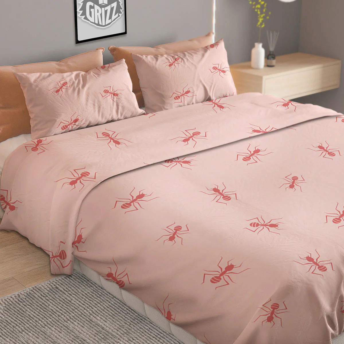 Ant Red Pink Print Pattern Duvet Cover Bedding Set - Image 2