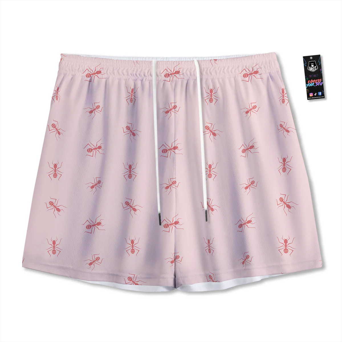 Ant Red Pink Print Pattern Mesh Shorts