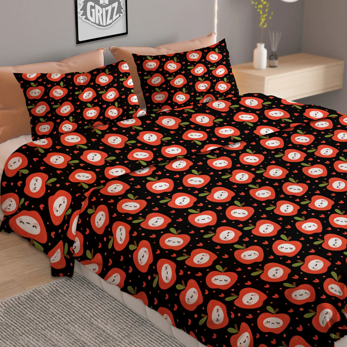 Apple Cute Print Pattern Duvet Cover Bedding Set - Image 2