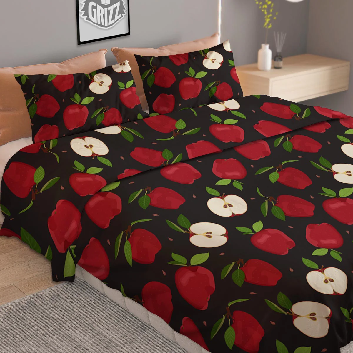 Apple Red Print Pattern Duvet Cover Bedding Set - Image 2
