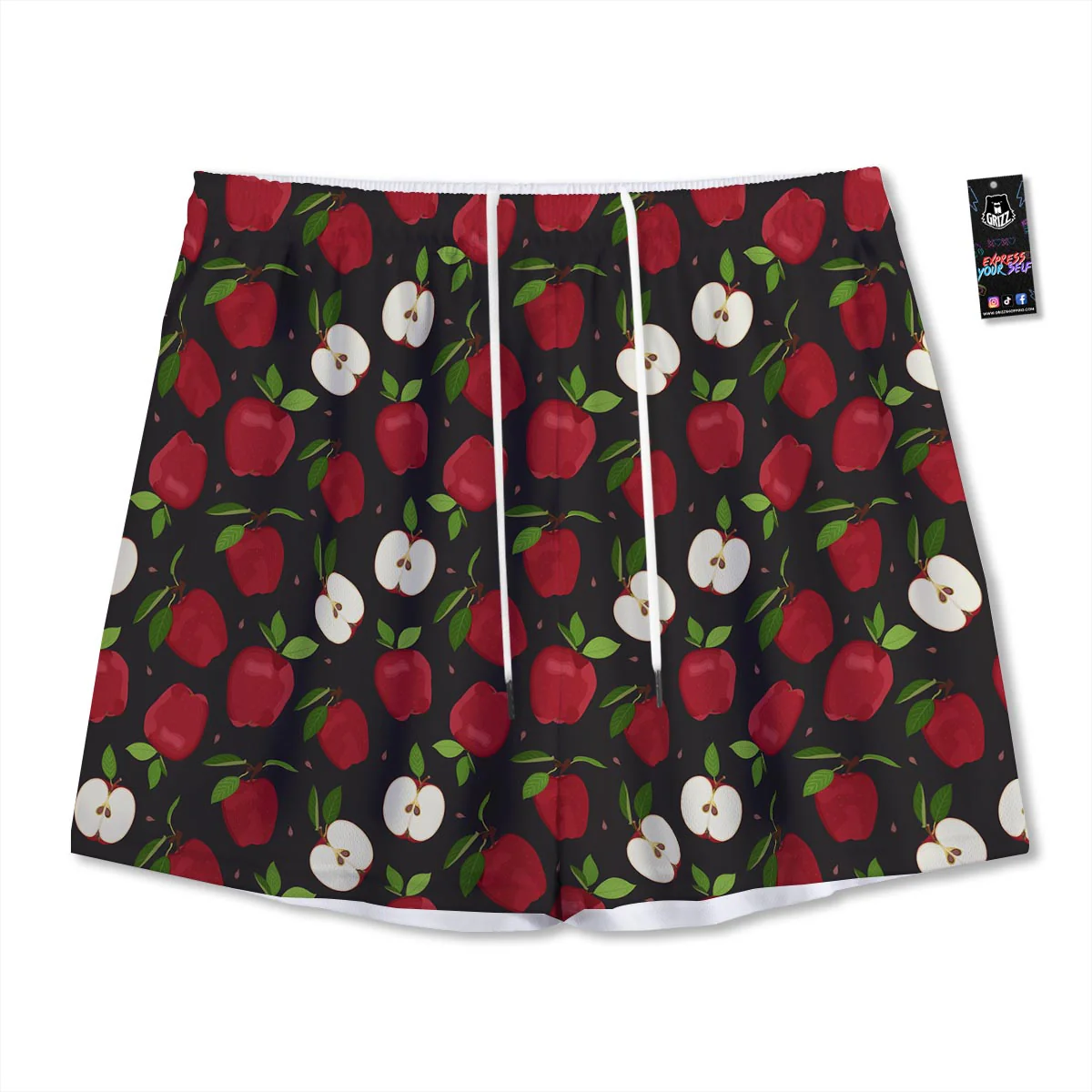 Apple Red Print Pattern Mesh Shorts