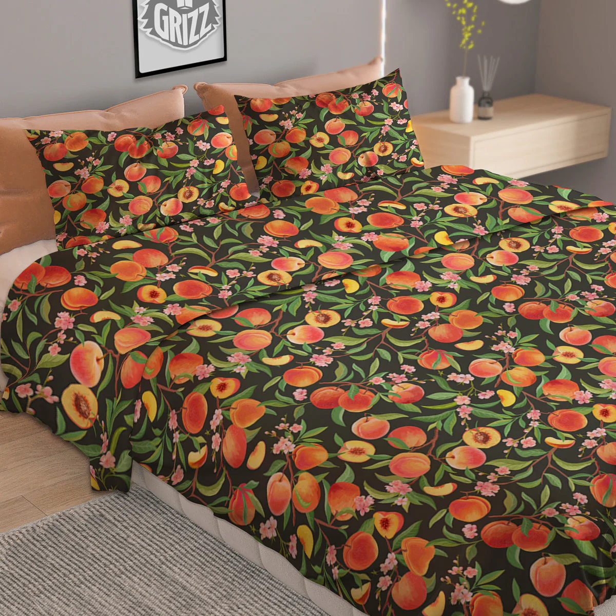 Apricot Print Pattern Duvet Cover Bedding Set - Image 2