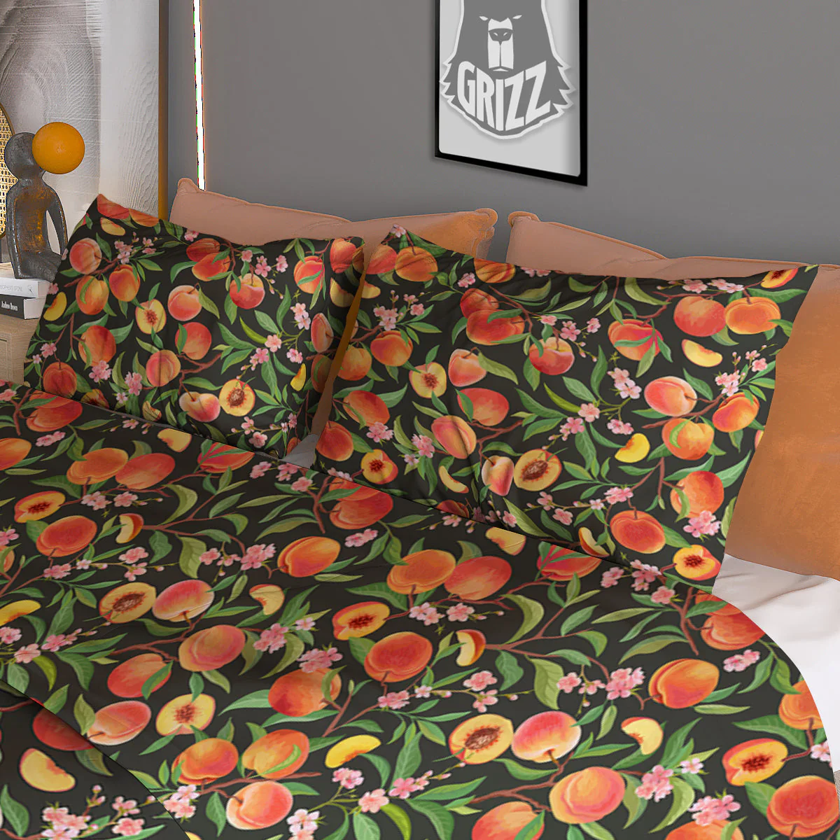 Apricot Print Pattern Duvet Cover Bedding Set - Image 3