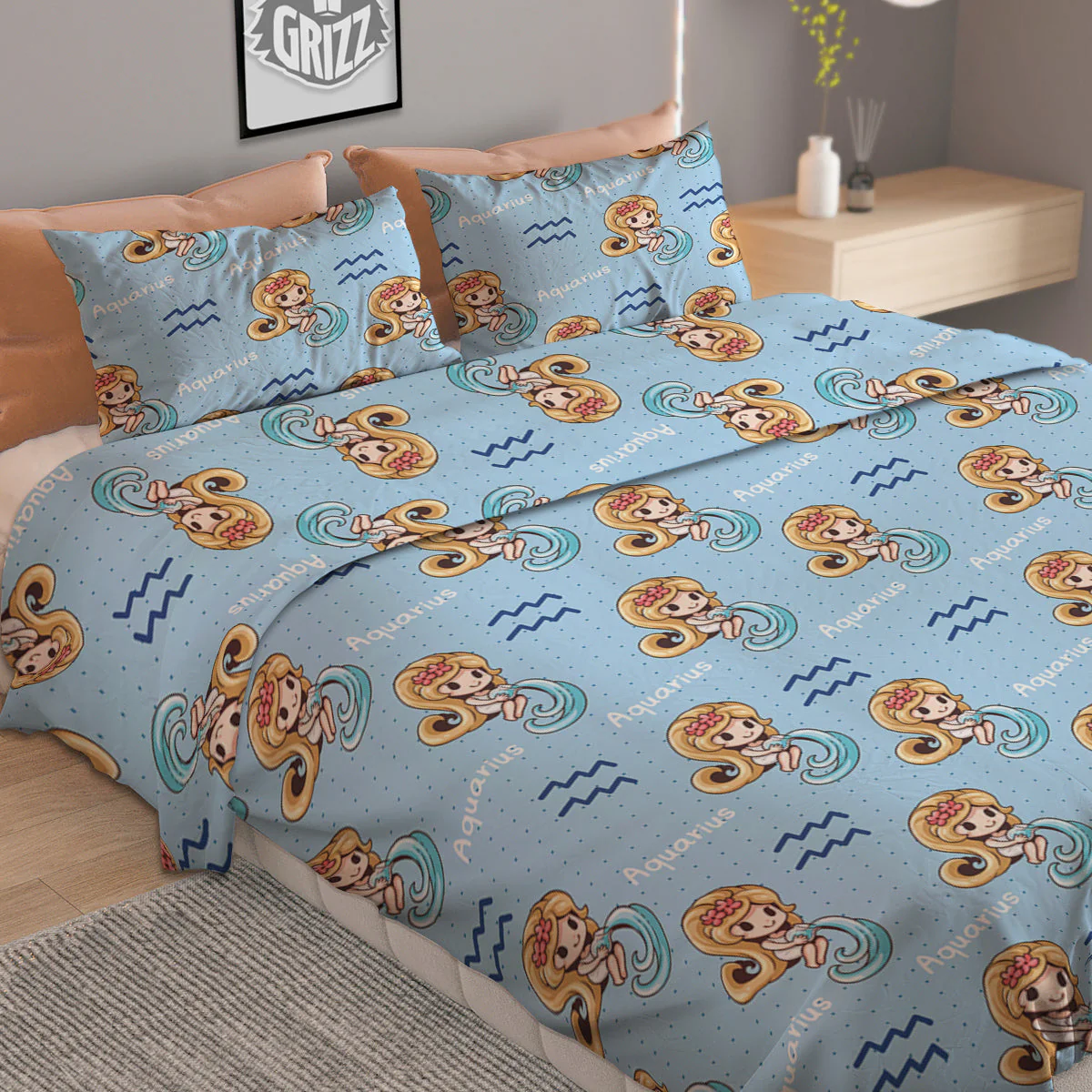 Aquarius Cute Cartoon Print Pattern Duvet Cover Bedding Set - Image 2
