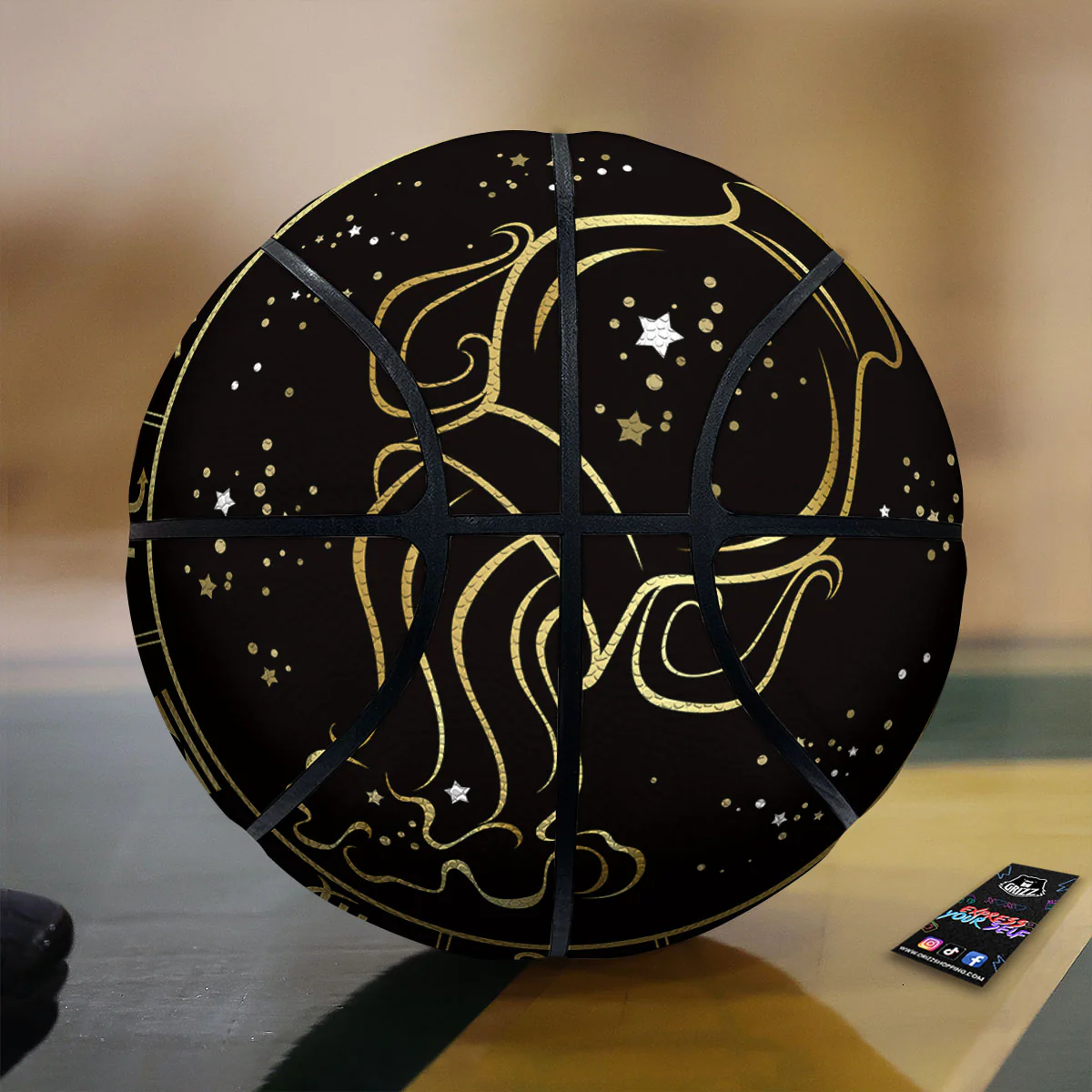 Aquarius Sign Black And Gold Print Basketball