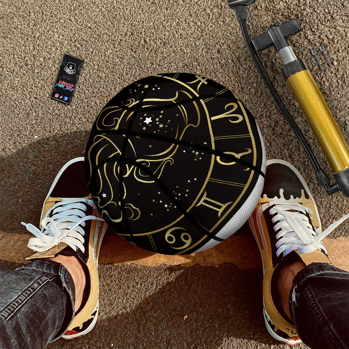 Aquarius Sign Black And Gold Print Basketball - Image 2