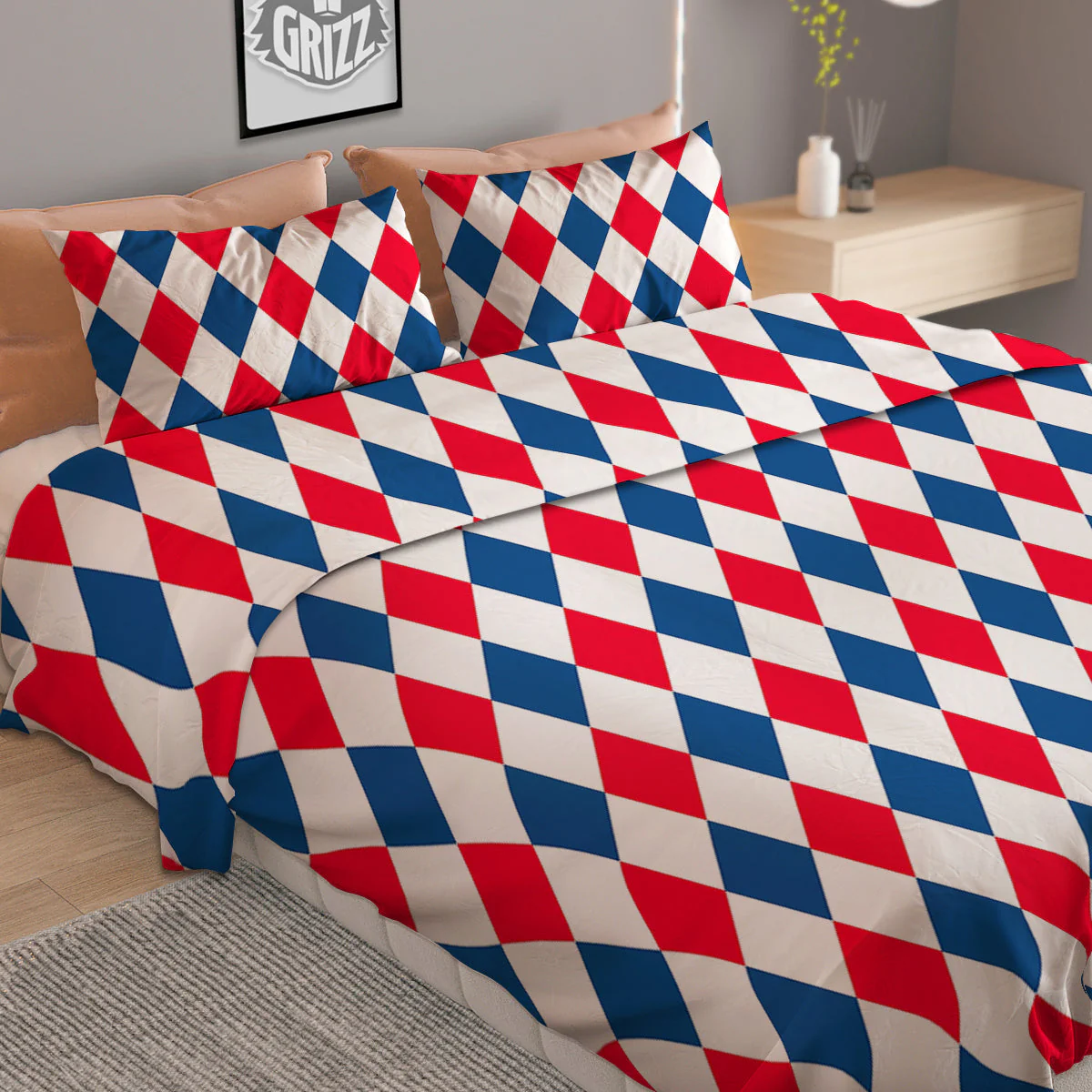 Argyle American Print Pattern Duvet Cover Bedding Set - Image 2