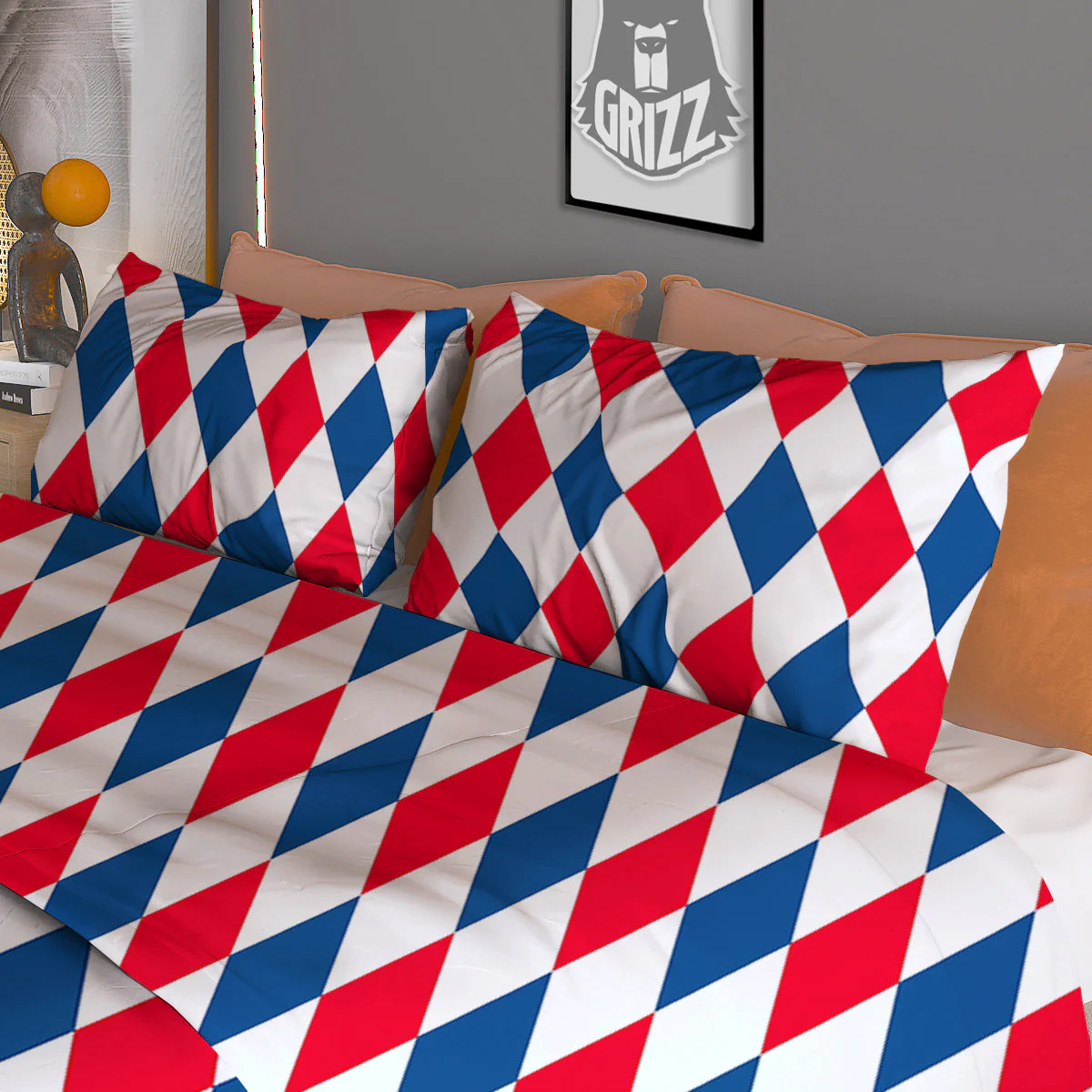 Argyle American Print Pattern Duvet Cover Bedding Set - Image 3