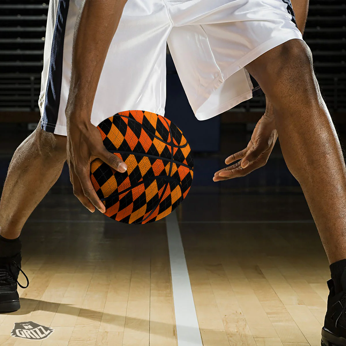 Argyle Black And Orange Print Pattern Basketball - Image 3