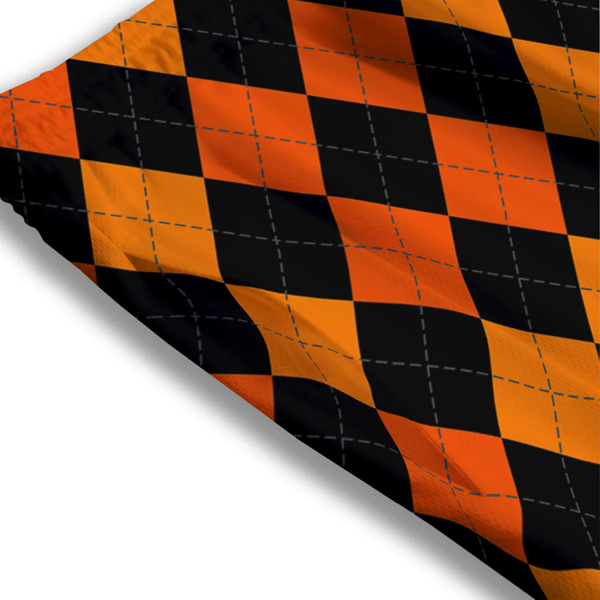 Argyle Black And Orange Print Pattern Mesh Shorts - Image 3