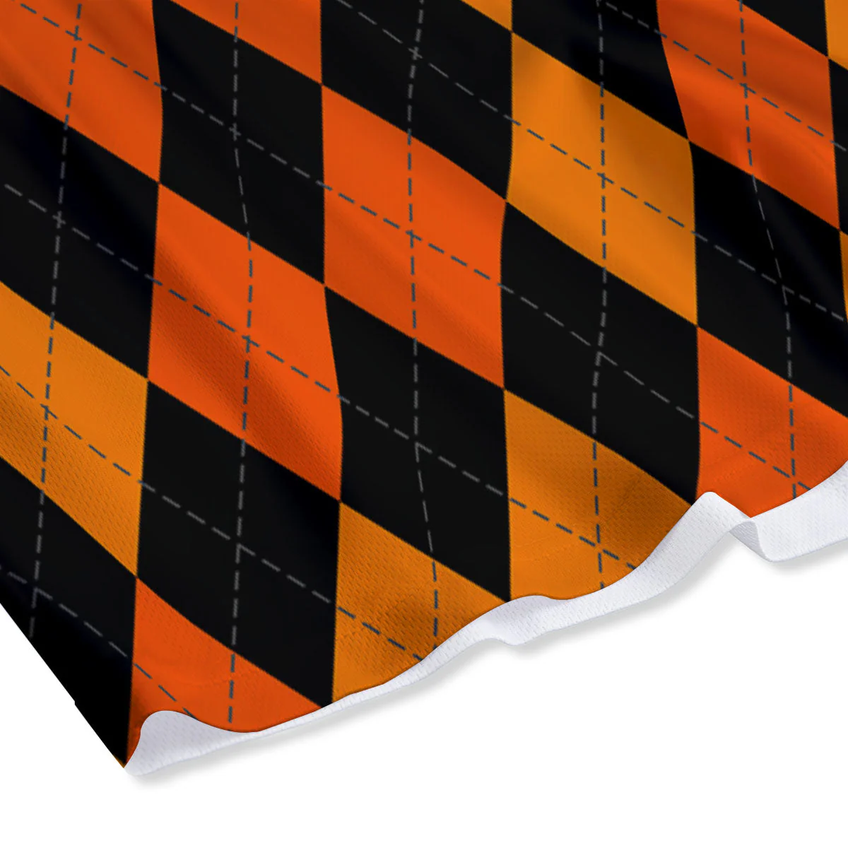 Argyle Black And Orange Print Pattern Mesh Shorts - Image 4