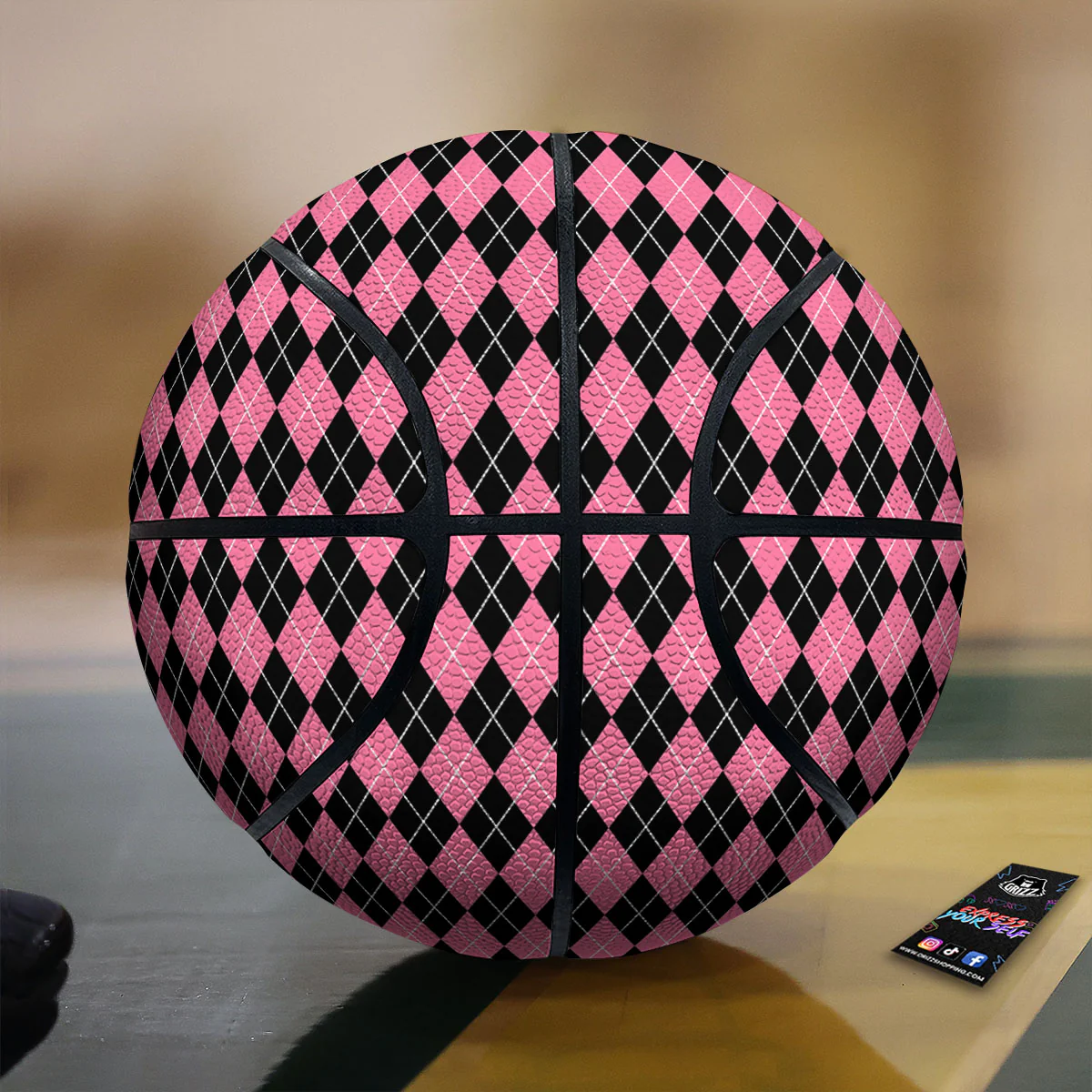 Argyle Black And Pink Print Pattern Basketball