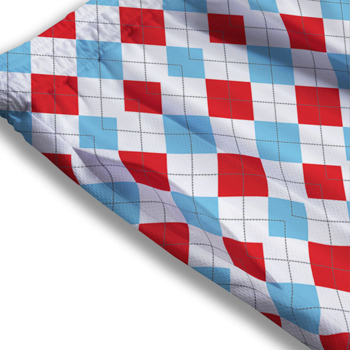 Argyle Blue And Red Print Pattern Mesh Shorts - Image 3